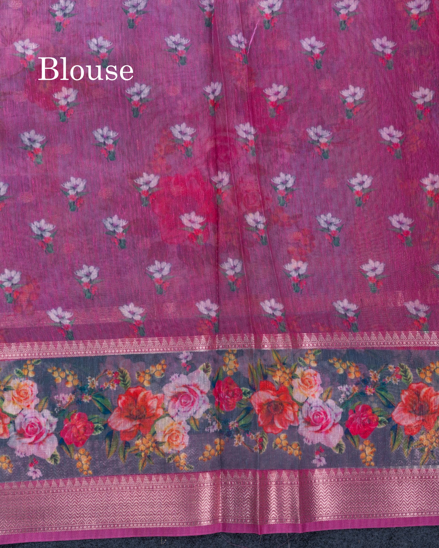 Light Pink Printed Linen Mix Fancy Saree With Contrast Peacock Green Fancy Border