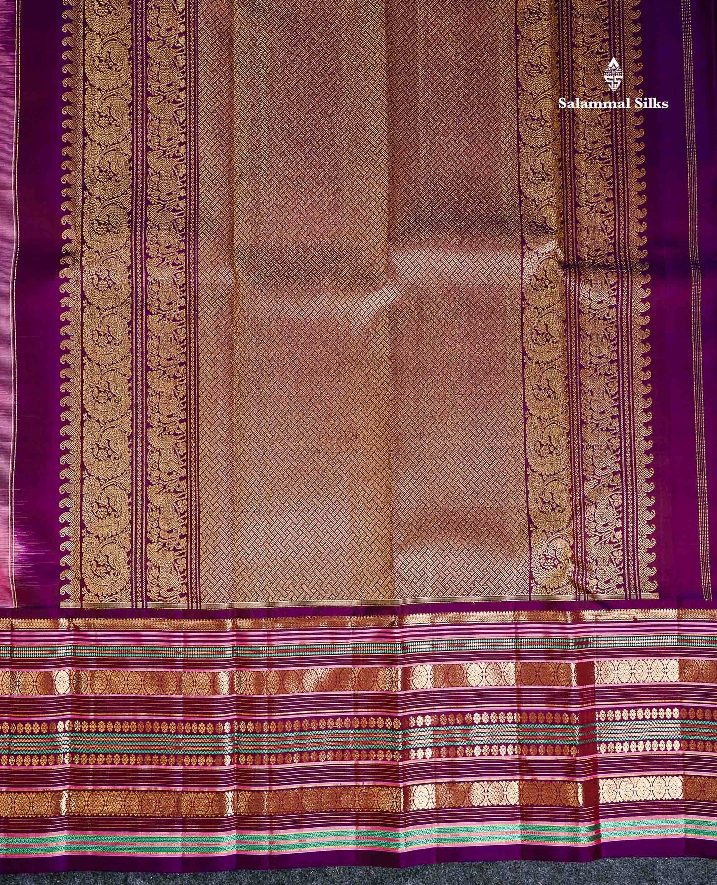 Pure Kanjivaram Silk Saree - Light Pink Zari Butta Along With Contrast Magenta Traditional Long Border