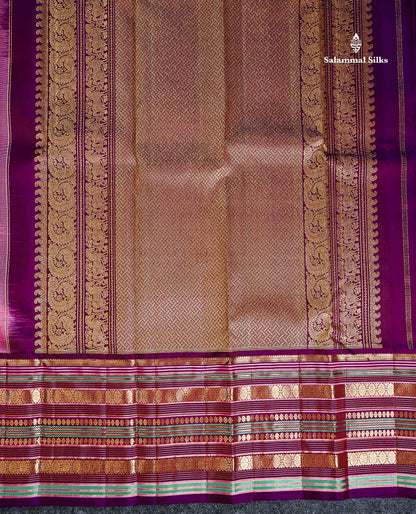 Pure Kanjivaram Silk Saree - Light Pink Zari Butta Along With Contrast Magenta Traditional Long Border