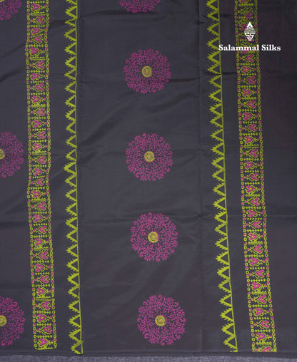 Black South Cotton Printed Saree With Contrast Pink Blouse