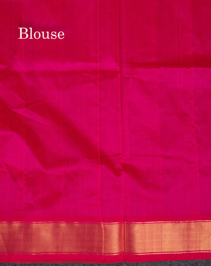 Dark Grey Plain Semi Silk Cotton Saree With Contrast Pink Blouse