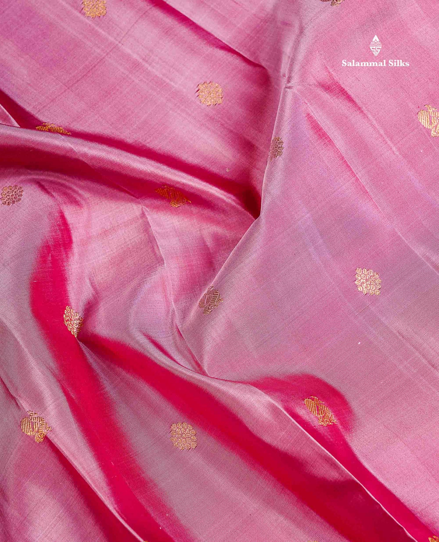 Pure Kanjivaram Silk Saree - Light Pink Zari Butta Along With Contrast Magenta Traditional Long Border