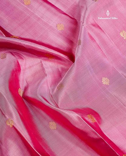 Pure Kanjivaram Silk Saree - Light Pink Zari Butta Along With Contrast Magenta Traditional Long Border
