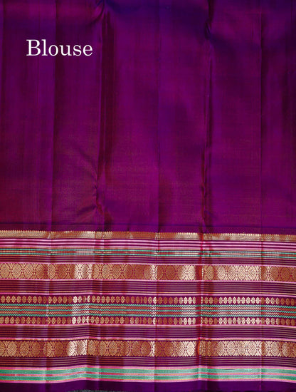 Pure Kanjivaram Silk Saree - Light Pink Zari Butta Along With Contrast Magenta Traditional Long Border