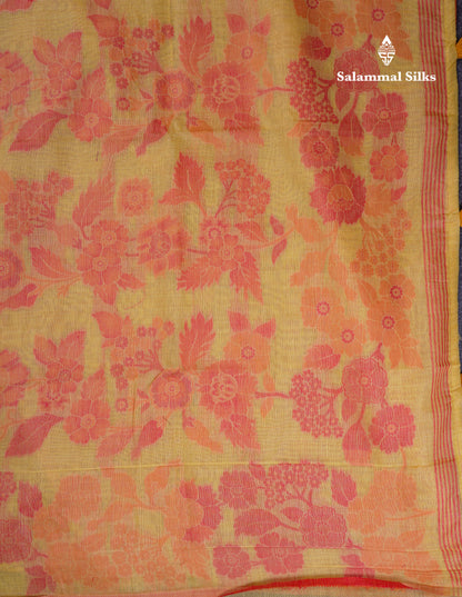 Beautiful Dark Peach Muga Cotton Saree With Contrast Maroon Blouse
