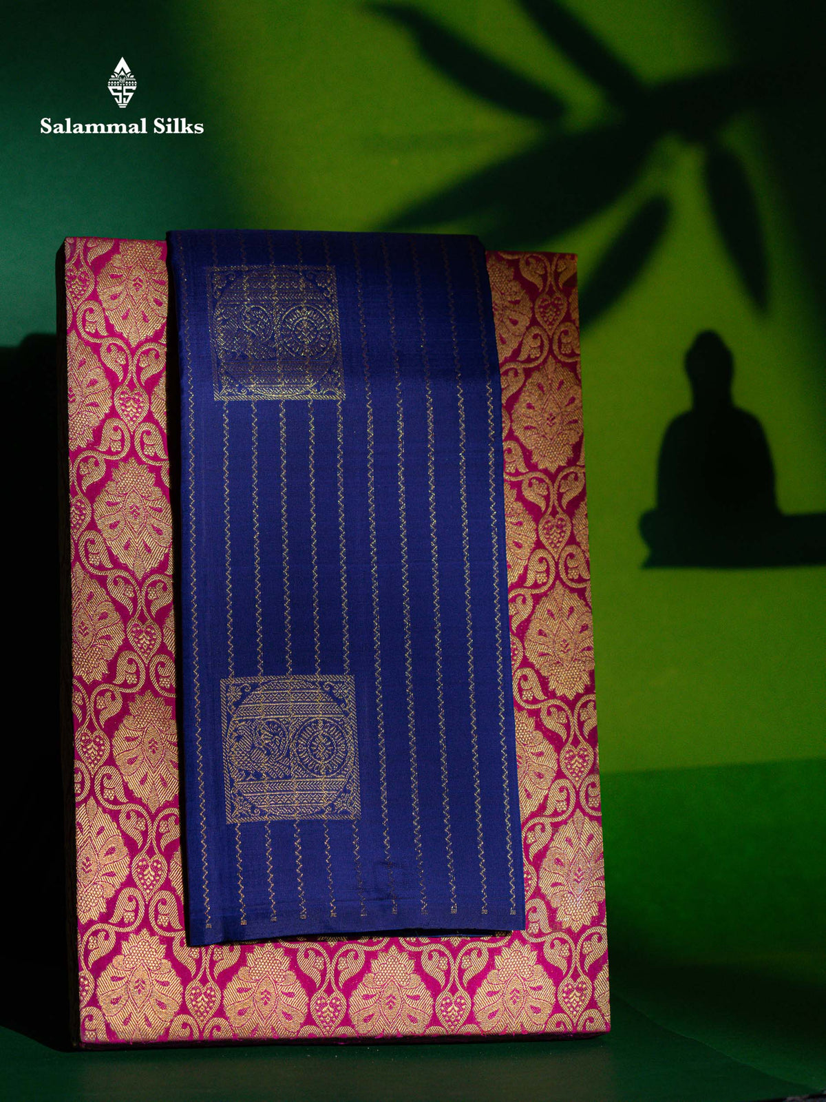 Beautiful Navy Blue Fancy Pure Kanjivaram Silk Saree With Contrast Sapphire Green Blouse