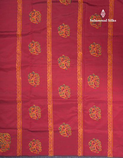Bottle Green South Cotton Printed Saree With Contrast Manthulir Yellow Blouse