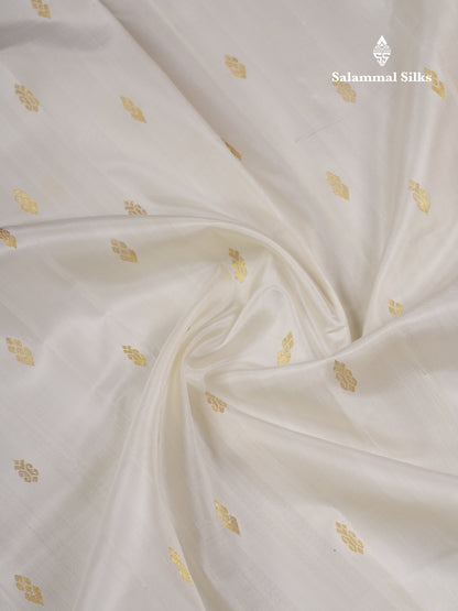 Beautiful Half White Pure Kanjivaram Silk Saree With Contrast Light Yellow Traditional One Side Border