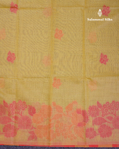 Beautiful Dark Peach Muga Cotton Saree With Contrast Maroon Blouse