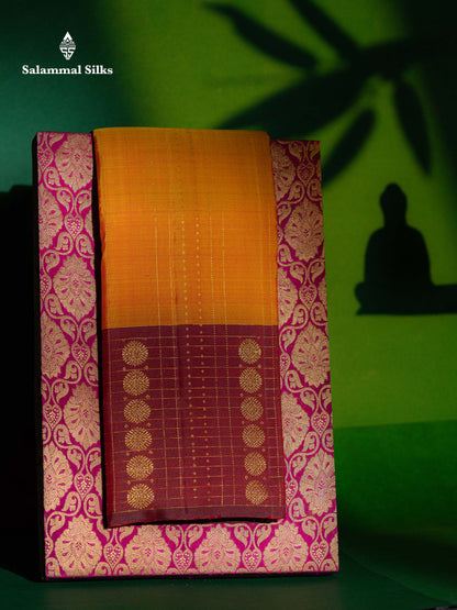 Beautiful Rust Orange Pure Kanjivaram Silk Saree With Contrast Dark Brown Traditional Border