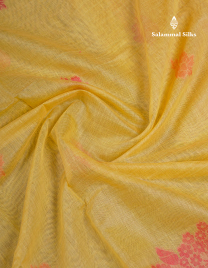 Beautiful Dark Peach Muga Cotton Saree With Contrast Maroon Blouse