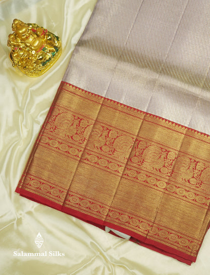 Beautiful Light Lavender Pure Kanjivaram Silk Saree (2G) Zari With Contrast Red Border