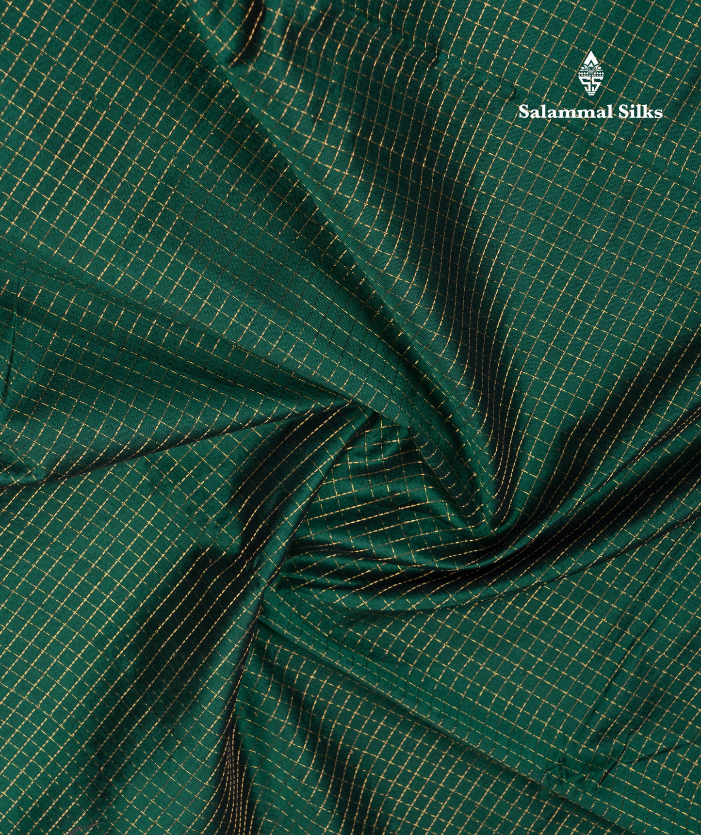 Bottle Green Small Zari Checks Semi Silk Cotton Saree With Contrast Reddish Pink Traditional Temple & Rettapet Border