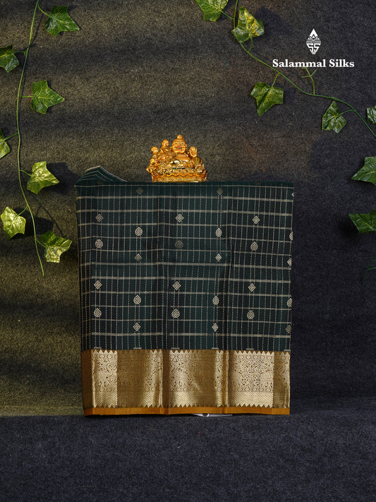 Beautiful Pure Silk Pattu Pavadai (Bottle Green) With Contrast Olive Mustard Yellow Blouse 18"