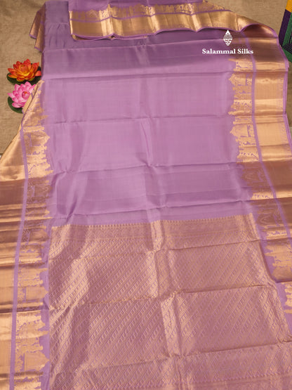 Lavender Plain Pure Kanjivaram Silk Saree with Traditional Pallakku Border