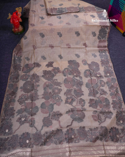 Beautiful Light Yellow Muga Cotton Saree With Contrast Light Red Blouse