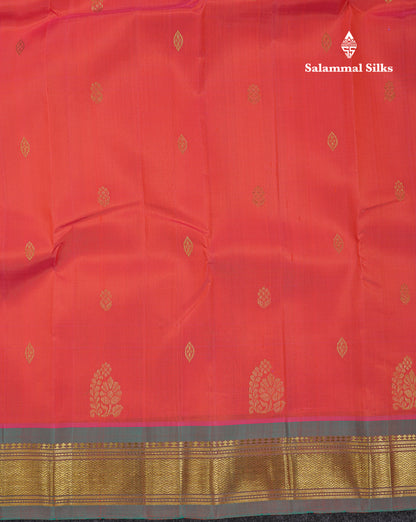 Beautiful Orange Pure Kanjivaram Silk Saree With Contrast Light Green Traditional One Side Border