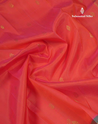 Beautiful Orange Pure Kanjivaram Silk Saree With Contrast Light Green Traditional One Side Border