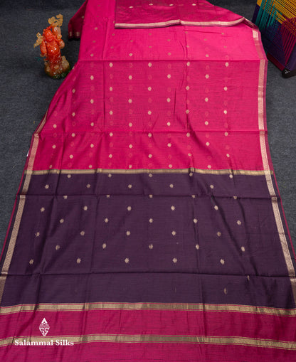 Beautiful Light Chocolate Maheshwar Cotton Saree With Contrast Light Lavender Blouse