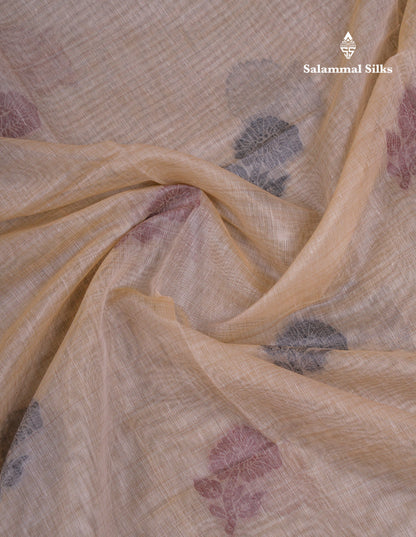 Beautiful Light Yellow Muga Cotton Saree With Contrast Light Red Blouse