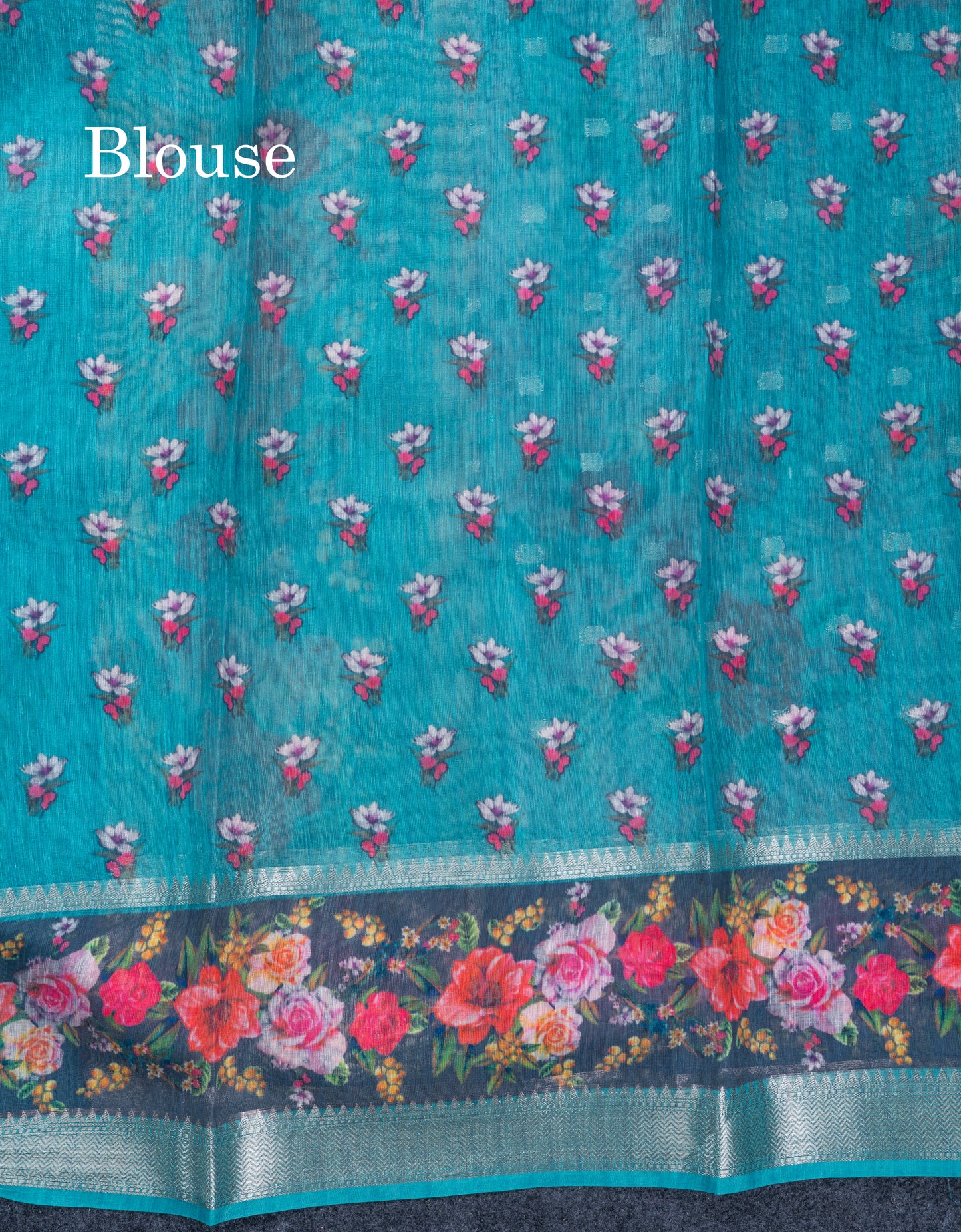 Light Pink Printed Linen Mix Fancy Saree With Contrast Peacock Green Fancy Border