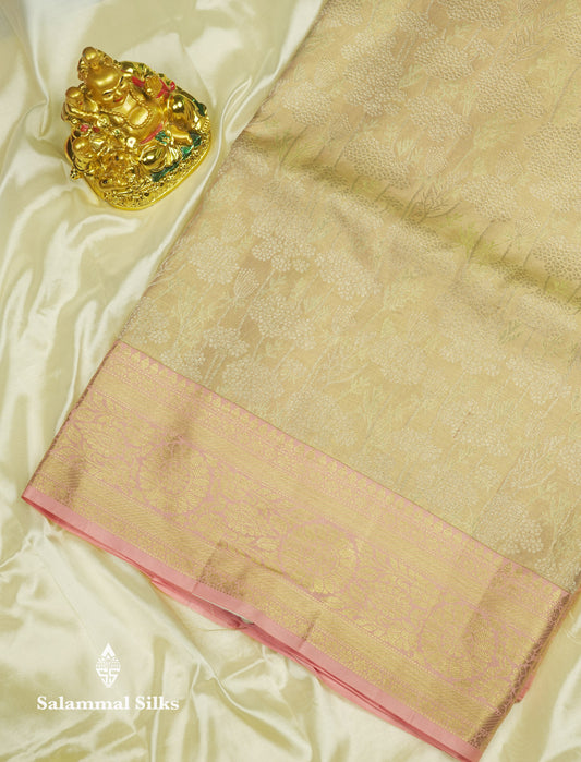 Sandal Tissue Bridal Pure Kanjivaram Silk Saree With Contrast Peach Border