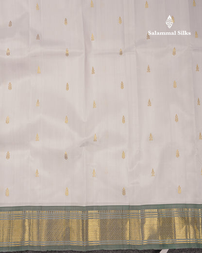 Beautiful White Pure Kanjivaram Silk Saree With Contrast Light Green Traditional One Side Border