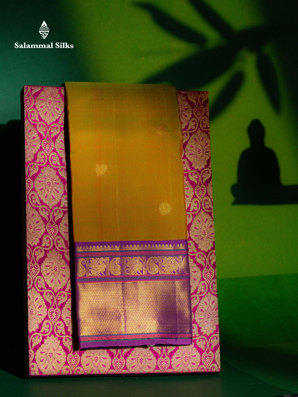 Kanjivaram Manthuli Green Pure Silk Saree With Magenta Border