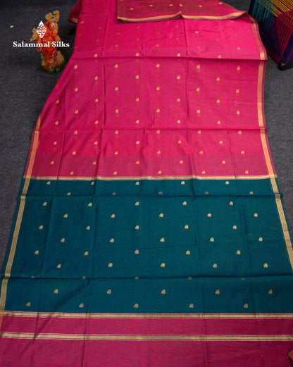 Beautiful Black Zari Butta Maheshwar Cotton Saree With Contrast Dual Tone Brown Blouse