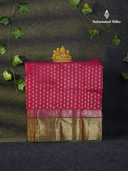 Beautiful Pure Silk Pattu Pavadai (Rani Pink) With Contrast Parrot Green Blouse 18"