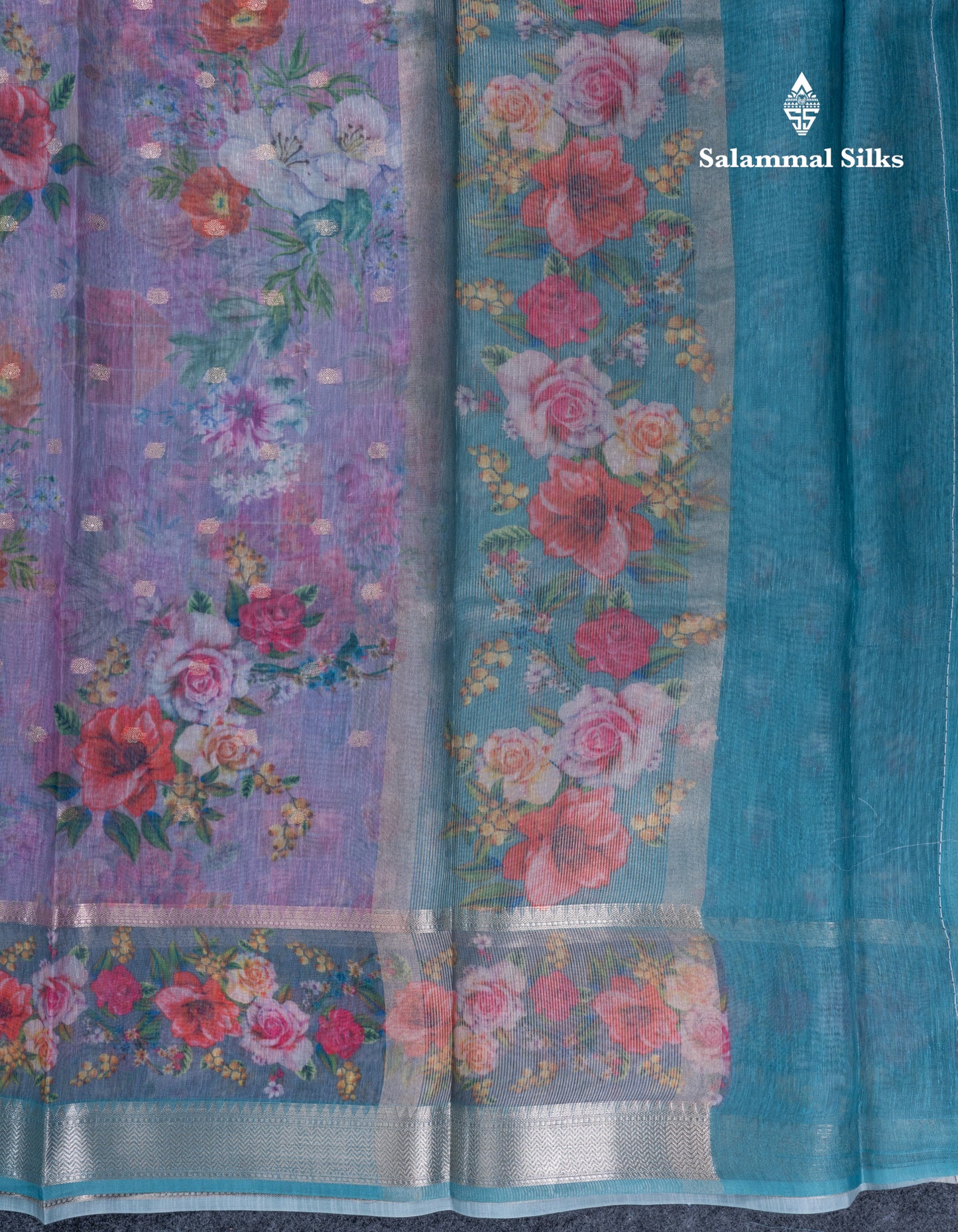 Light Pink Printed Linen Mix Fancy Saree With Contrast Peacock Green Fancy Border
