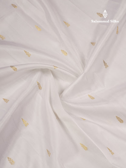Beautiful White Pure Kanjivaram Silk Saree With Contrast Light Green Traditional One Side Border