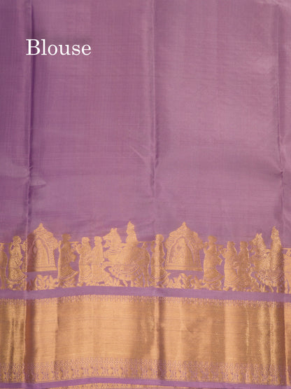 Lavender Plain Pure Kanjivaram Silk Saree with Traditional Pallakku Border
