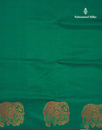 Bottle Green South Cotton Printed Saree With Contrast Manthulir Yellow Blouse