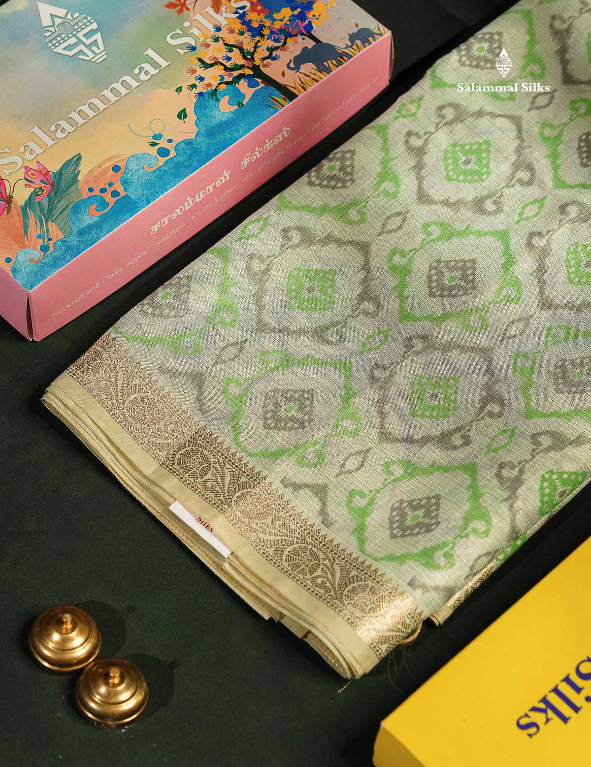 Cotton Mix Saree -  Light Pista Green Vaira Oosi Lines  Along With Fancy Border