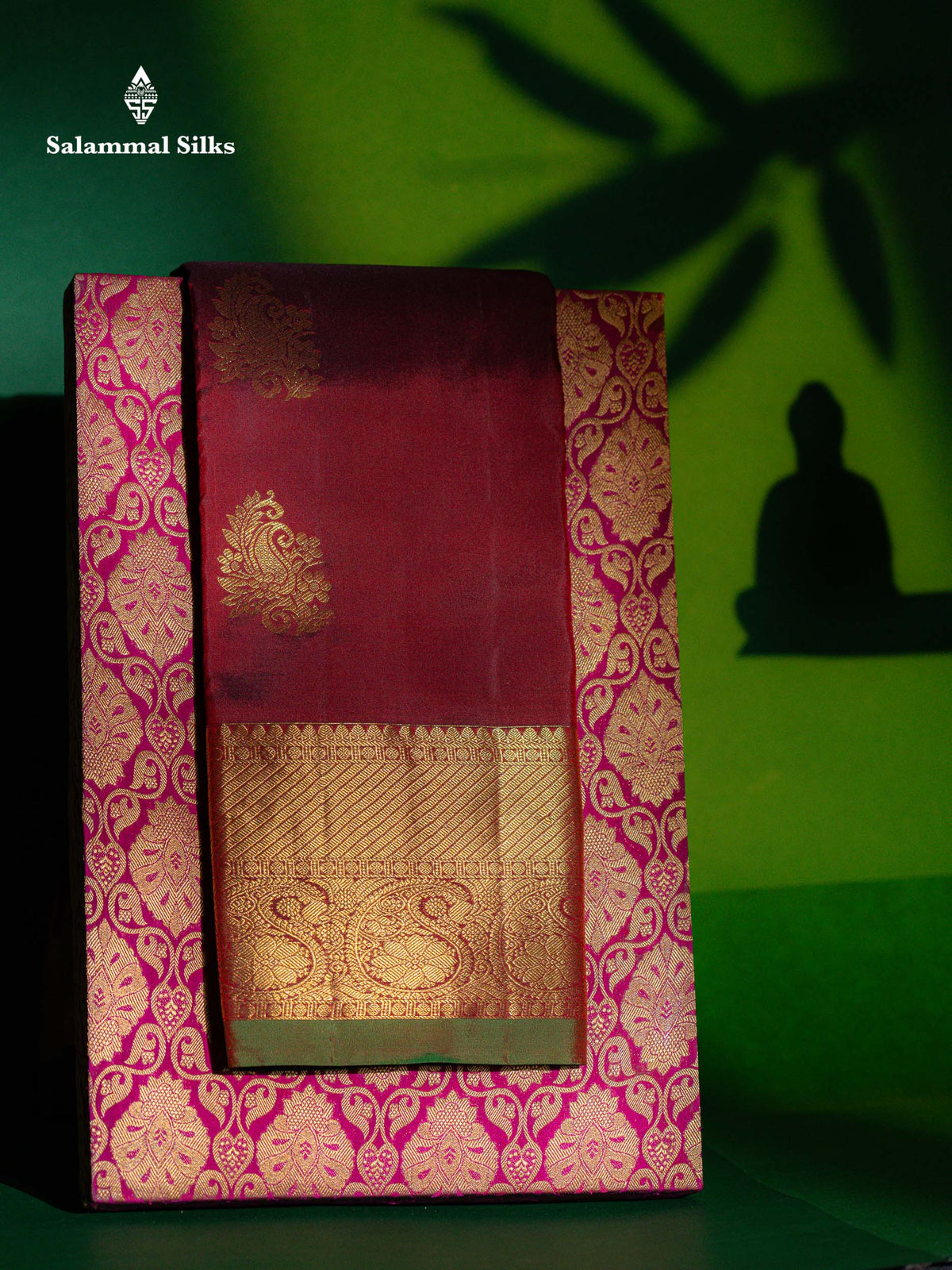 Beautiful Dark Maroon Pure Kanjivaram Silk Saree With Traditional Border