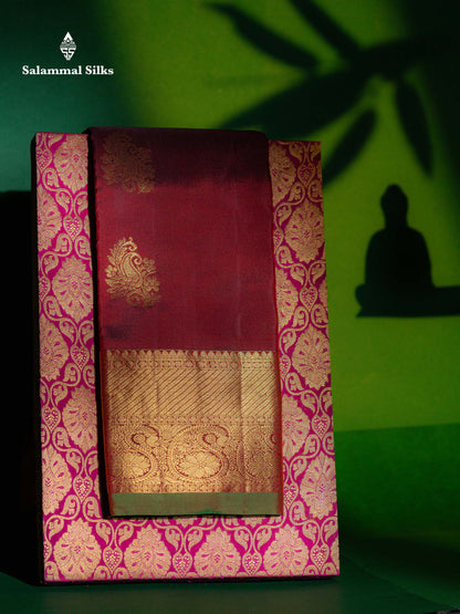 Beautiful Dark Maroon Pure Kanjivaram Silk Saree With Traditional Border
