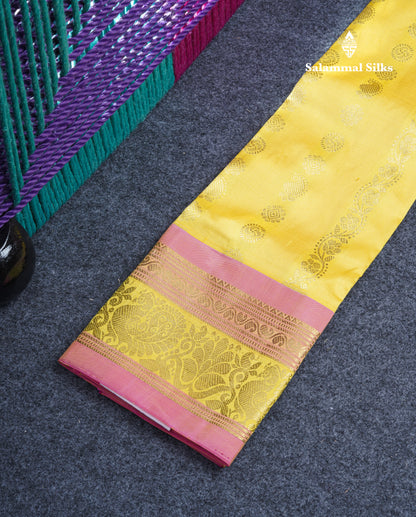 Pure Silk Pattu Pavadai (Mustard Yellow) With Pink Blouse 20"