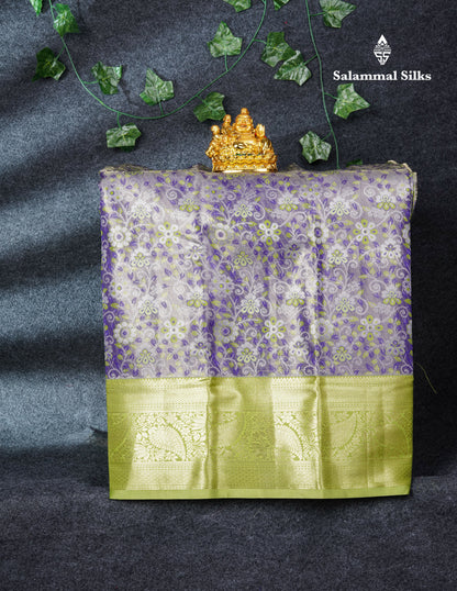 Semi Silk Pattu Pavadai Tissue (Violet) with Pista Green Blouse 27"