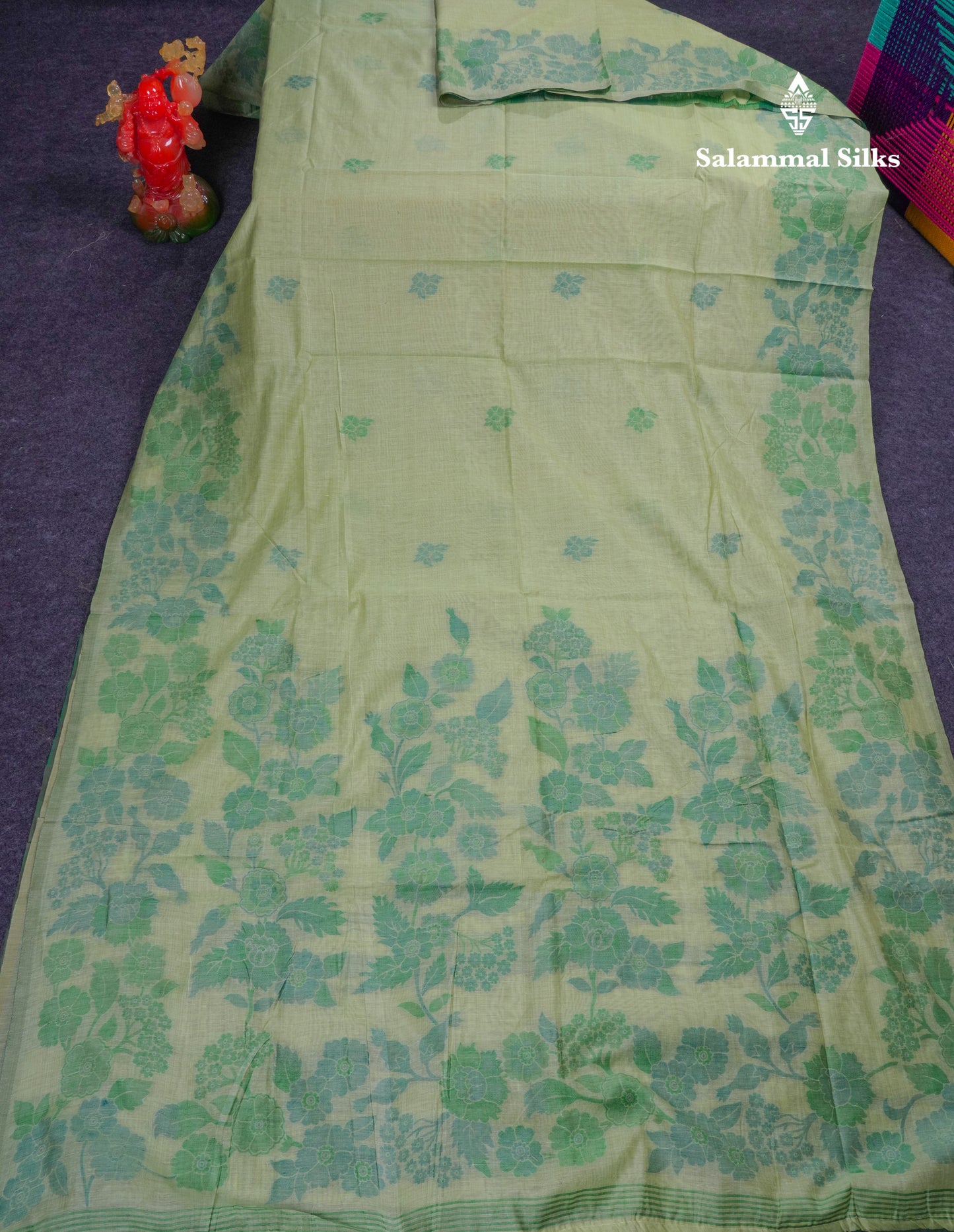 Beautiful Dark Peach Muga Cotton Saree With Contrast Maroon Blouse