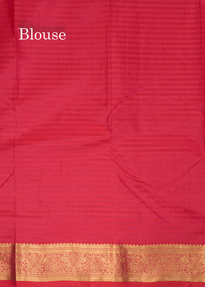 Pinkish Red Zari Lines Pure Kanjivaram Silk Saree With Small Border