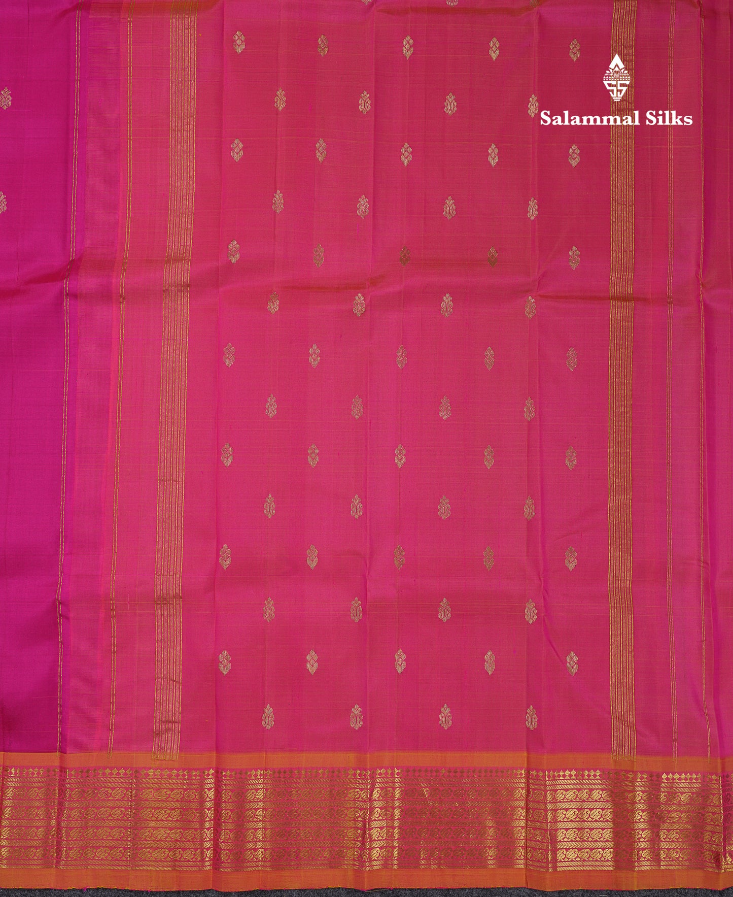 Beautiful Pink Pure Kanjivaram Silk Saree With Contrast Mustard Yellow Traditional One Side Border