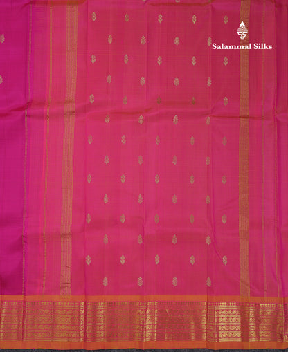 Beautiful Pink Pure Kanjivaram Silk Saree With Contrast Mustard Yellow Traditional One Side Border