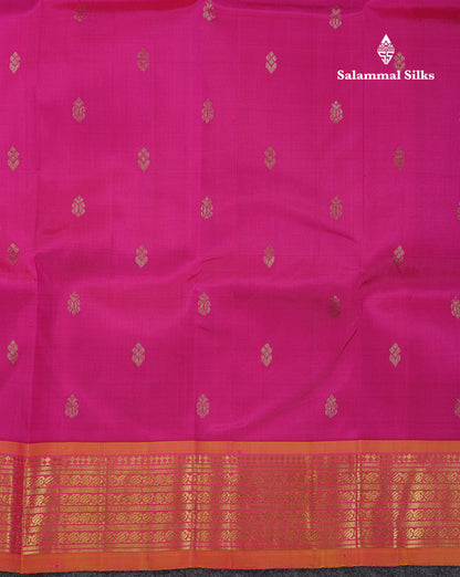 Beautiful Pink Pure Kanjivaram Silk Saree With Contrast Mustard Yellow Traditional One Side Border