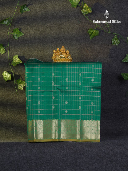 Beautiful Pure Silk Pattu Pavadai (Bottle Green) With Contrast Olive Mustard Yellow Blouse 18"