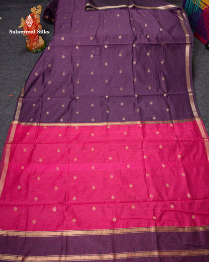 Beautiful Grey Zari Butta Maheshwar Cotton Saree With Contrast Manthulir Green Blouse