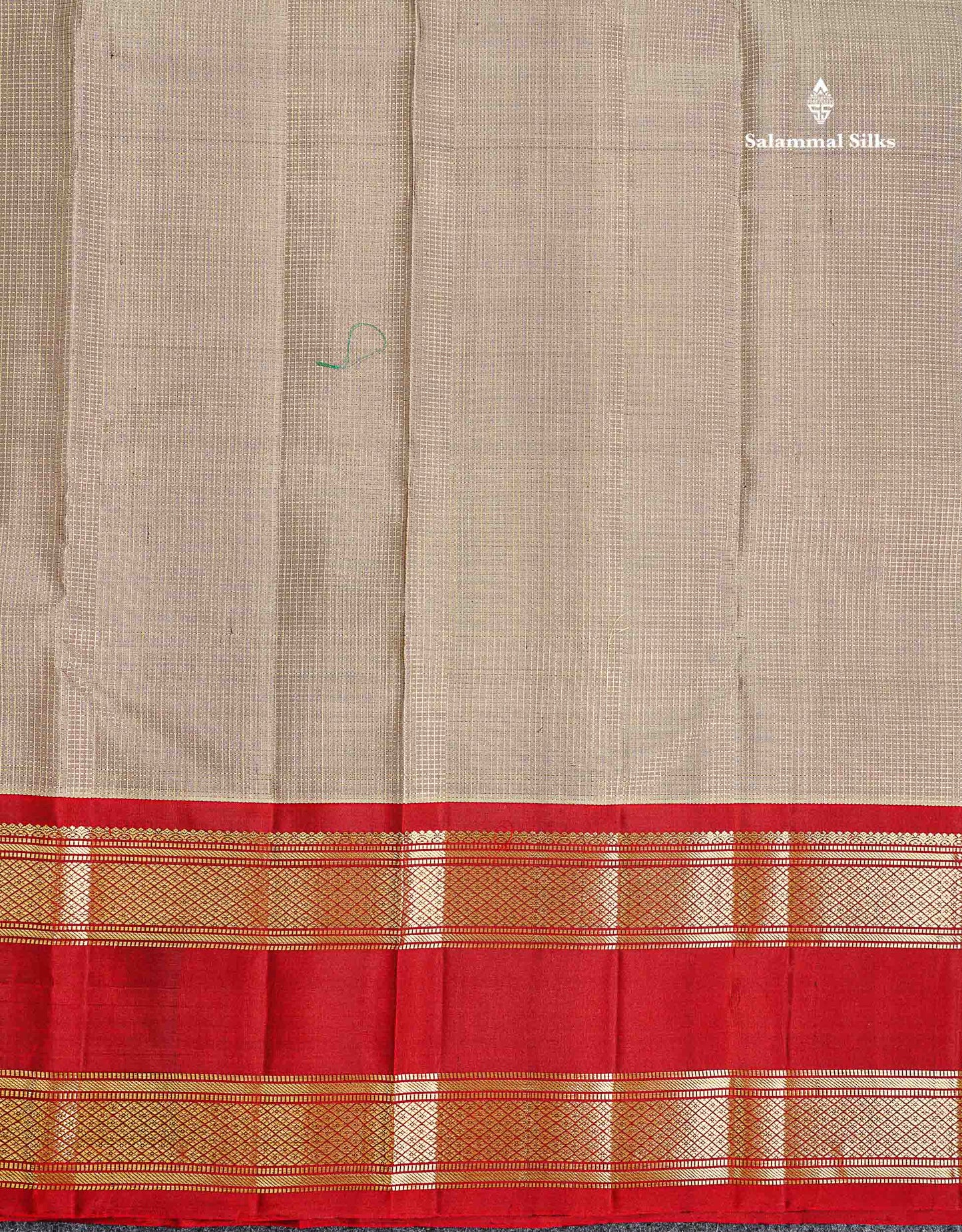 Pure Kanjivaram Silk Saree - Cream Sandal Tiny Zari Checks Along With Contrast Maroon Traditional Rettapet Border