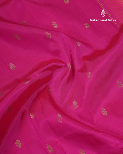 Beautiful Pink Pure Kanjivaram Silk Saree With Contrast Mustard Yellow Traditional One Side Border