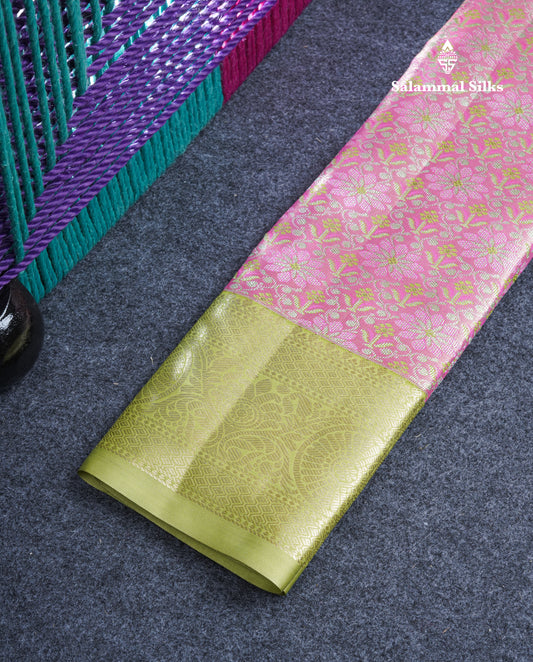 Semi Silk Pattu Pavadai Tissue (Pink) With Pista Green Blouse 21"