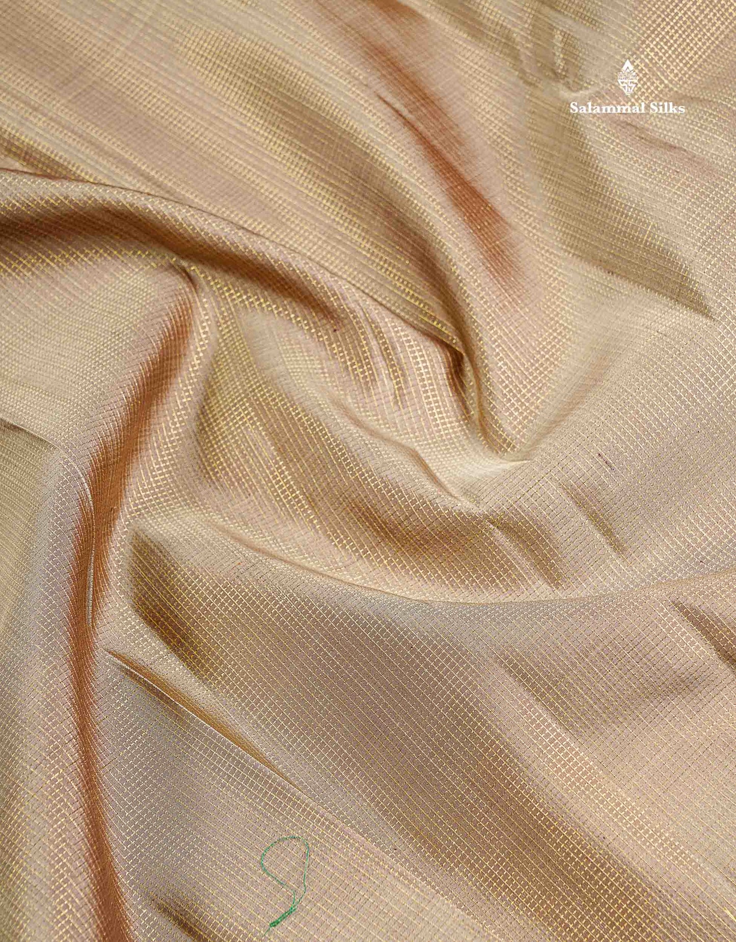 Pure Kanjivaram Silk Saree - Cream Sandal Tiny Zari Checks Along With Contrast Maroon Traditional Rettapet Border